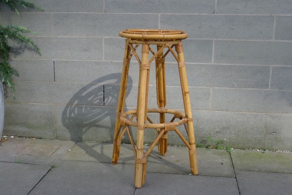 Mid Century Bamboo Barstool with Bound Joints and Open Circular Frame