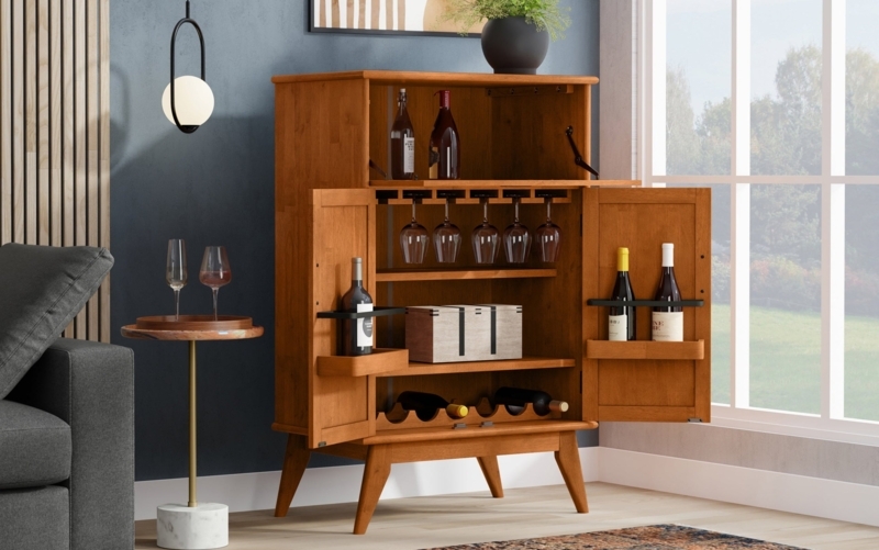 Mid-Century Bar Cabinet with Flip-Down Top & Tapered Legs