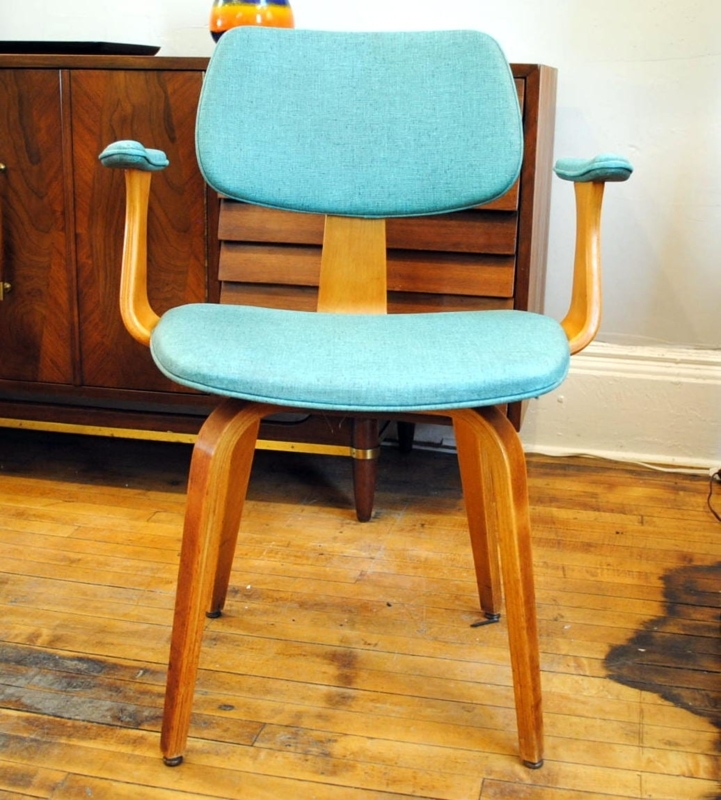 Mid-Century Bentwood Chair: Teal Upholstery, Sculptural Arms with Pads