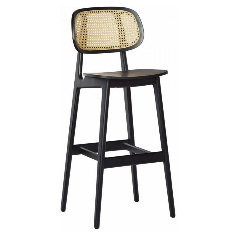 Mid-Century Bistro Bar Stool: Matte Black Wood & Tapered Legs