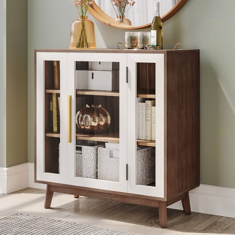 Mid-Century Curio Cabinet with Two-Tone Finish and Tapered Legs