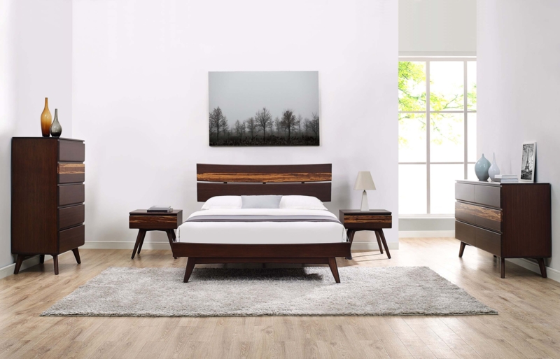 Mid-Century Modern Bedroom Set with Exotic Wood Inlay Accents