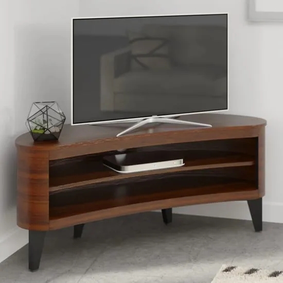 Mid-Century Modern Corner TV Stand Walnut with Curved Front