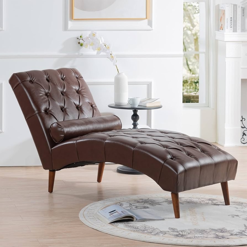 Mid-Century Modern S-Curved Chaise Lounge with Button Tufting