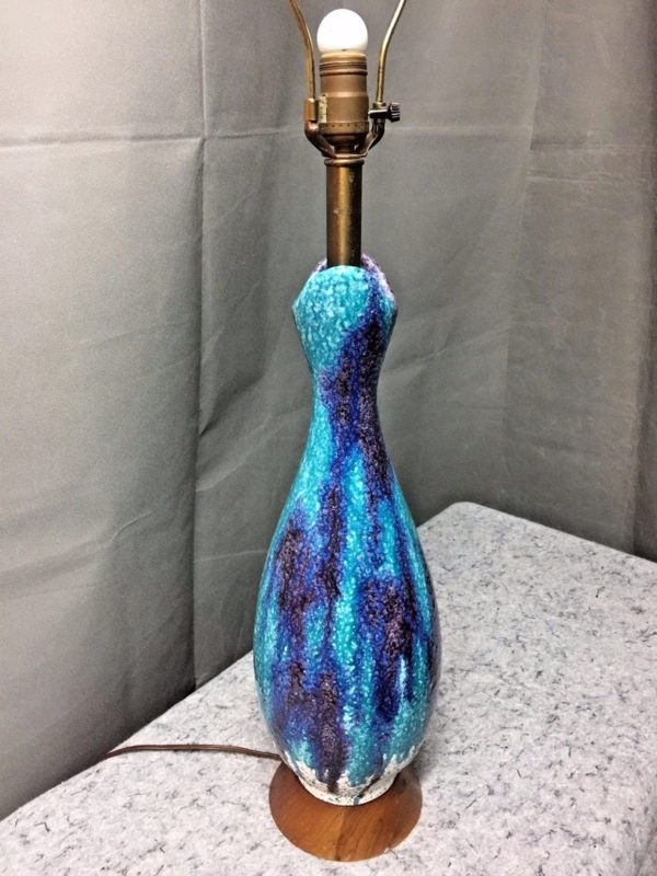 Mid Century Turquoise Table Lamp, Teardrop Drip Glaze