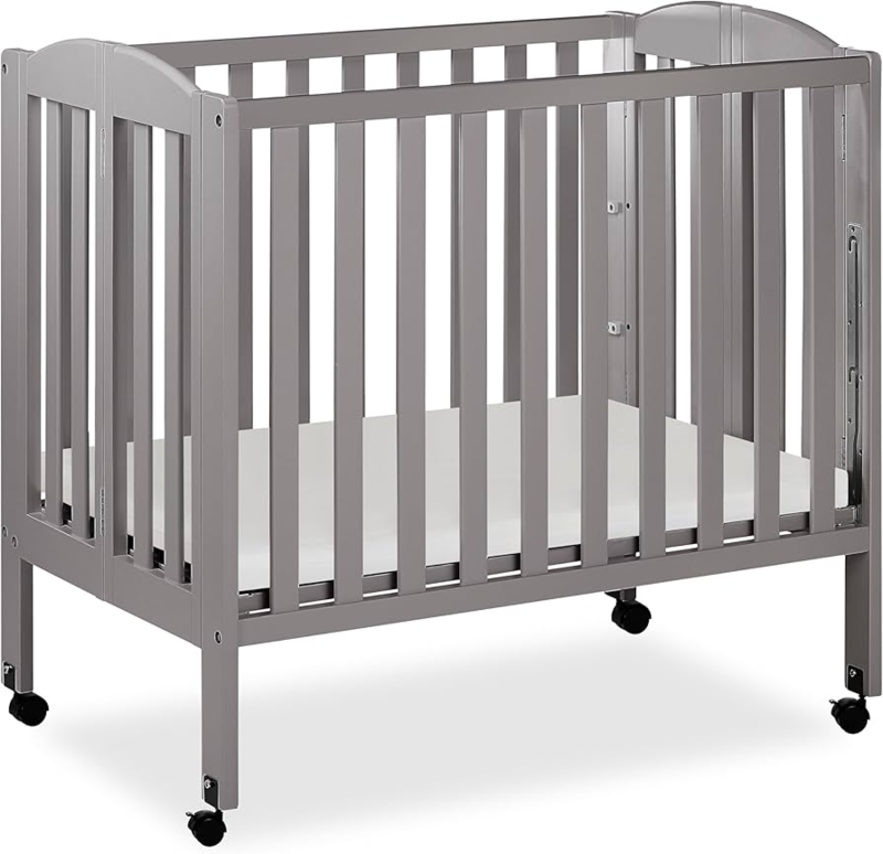 Mini Baby Crib, Folding Frame in Steel Grey Finish