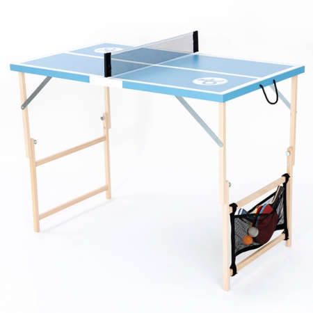 Mini Ping Pong Table with Side Storage Mesh and Cornflower Blue Top