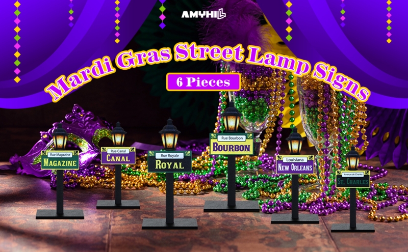 Miniature Tabletop Decor Set of Six Mardi Gras Street Signs