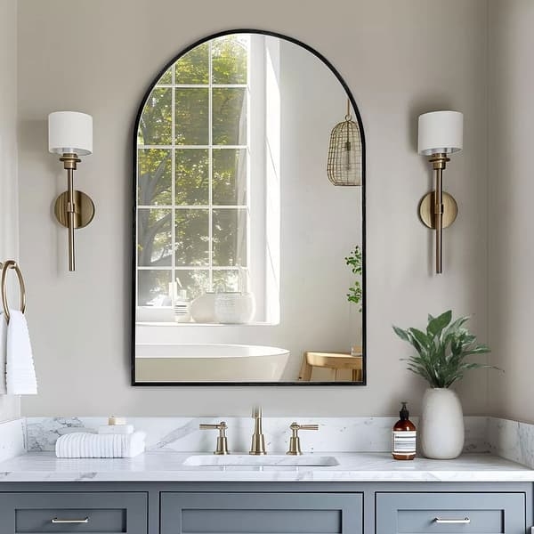 Minimalist Arched Vanity Mirror with Thin Metal Frame for Bathroom