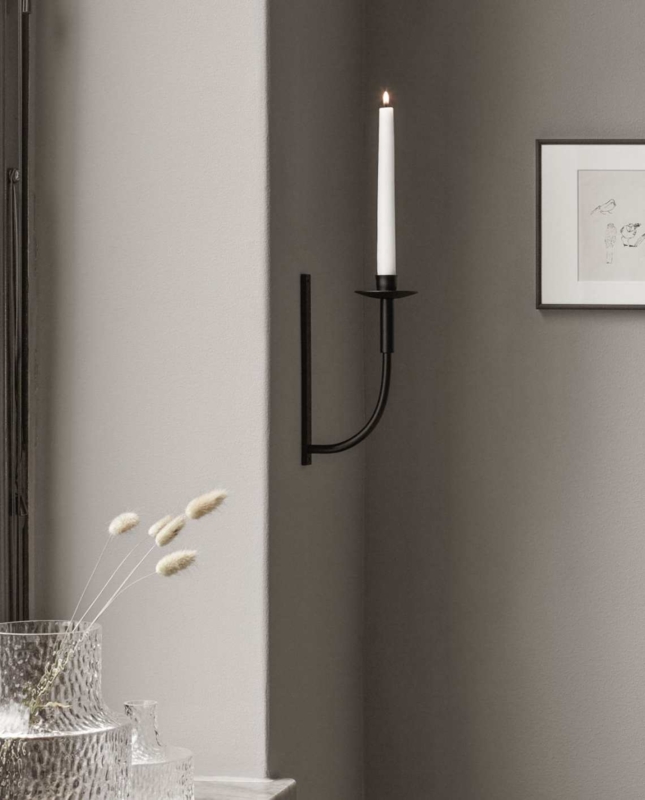 Minimalist Candle Wall Sconce Matte Black Slender Curved Arm