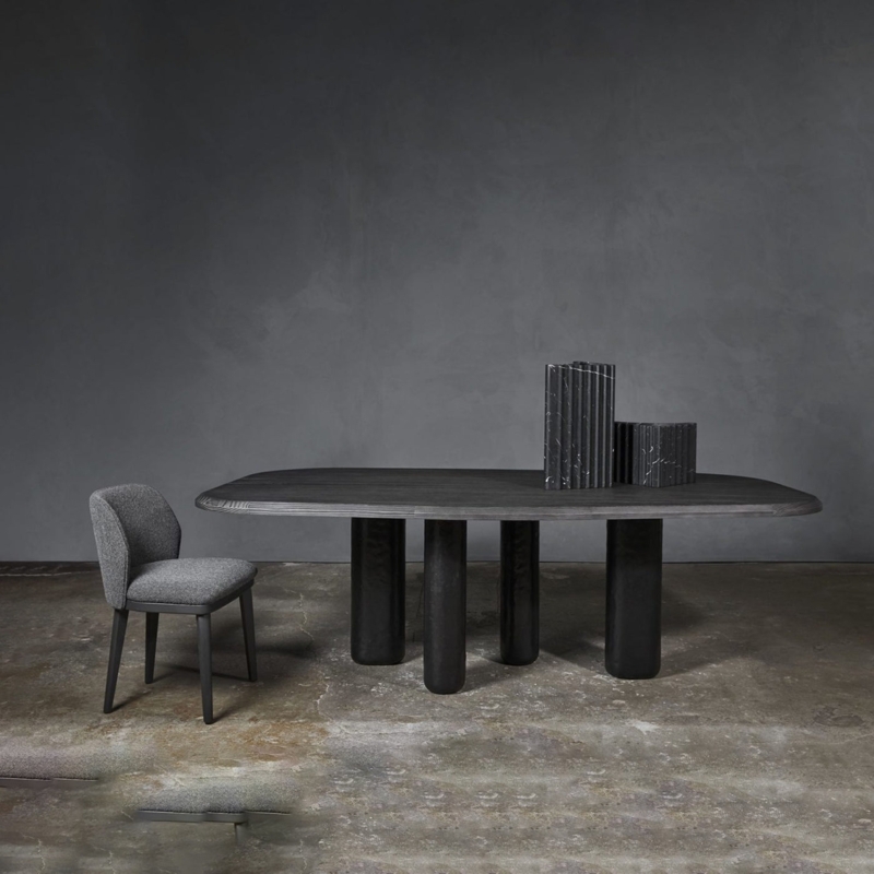 Minimalist Dining Table in Brutalist Style with Thick Pillar Legs
