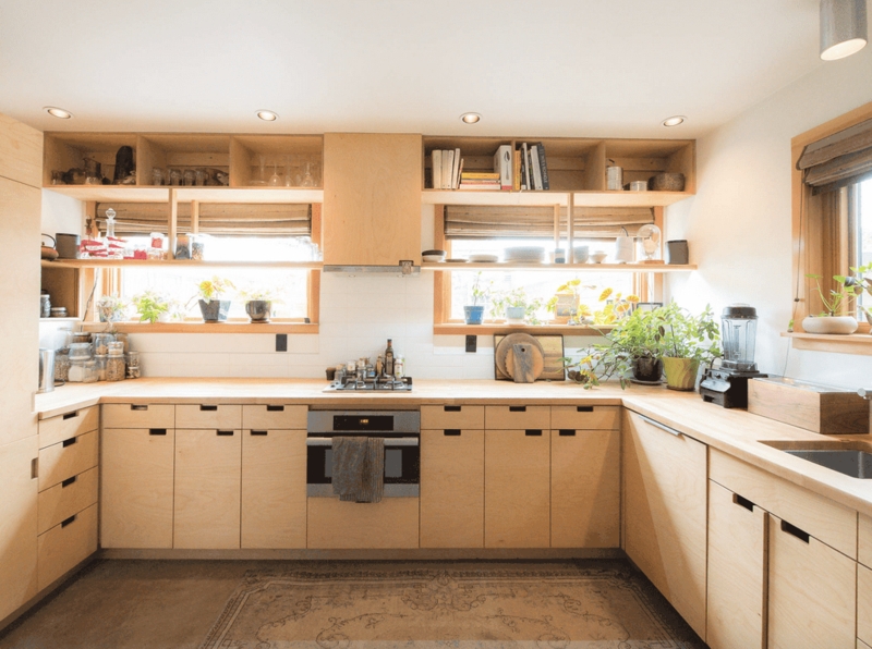 Minimalist Plywood Kitchen Cabinetry Integrated Pulls