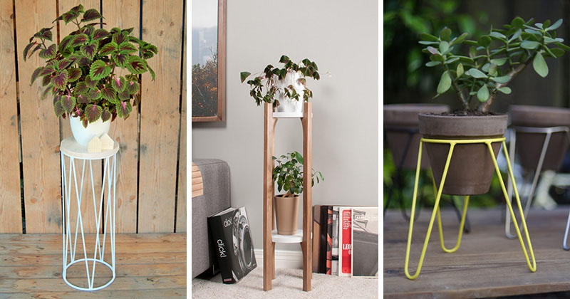 Minimalist Wire Plant Stands with Geometric Wire Frame and Tripod Legs.
