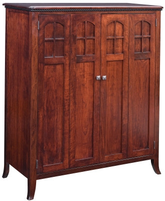 Mission Style Armoire with Arched Mullions and Cherry Brown Finish