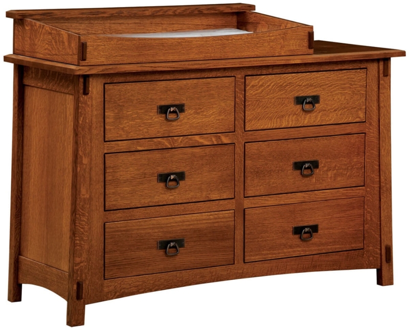 Mission Style Changing Table: Exposed Tenon Joinery, Ring Pulls, Oak.