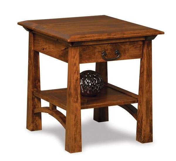 Mission Style End Table Arched Stretchers Walnut Brown Metal Pull
