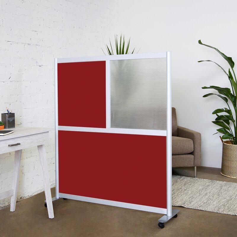 Mobile Room Divider Screen with Burgundy and Translucent Panels