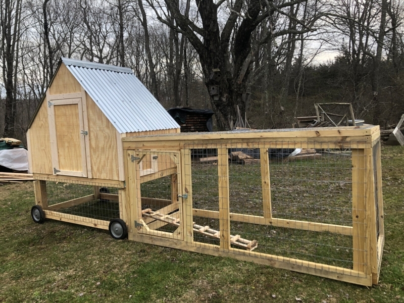 Mobile Tri-Gable Chicken Coop Silver Corrugated Roof
