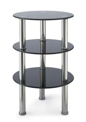 Modern 3-Tier Black Glass Corner Table with Chrome Legs