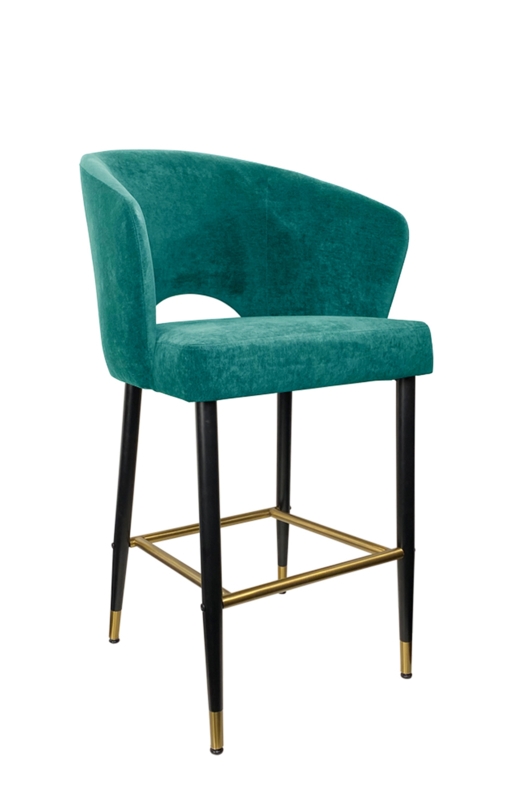 Modern Bar Stool with Backrest Cutout, Teal Upholstery and Metallic Accents