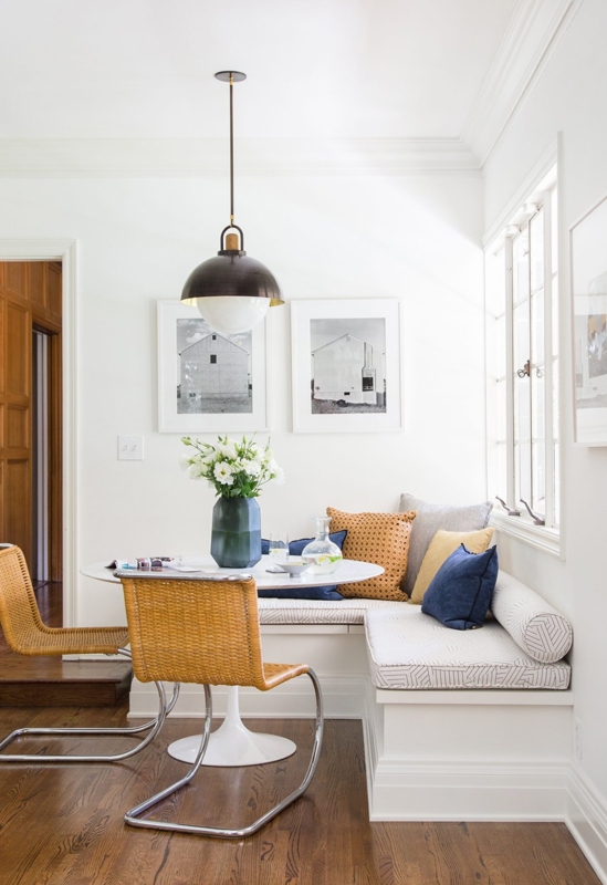 Modern Breakfast Nook Set with Woven Cantilever Chairs
