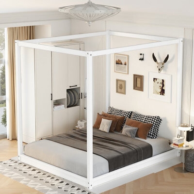 Modern Canopy Bed Frame with Clean Lines and Airy Platform Base