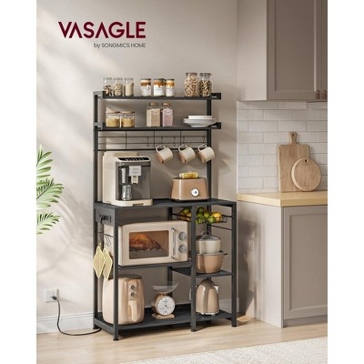Modern Farmhouse Bakers Rack with Mesh Backboard and Power Outlet