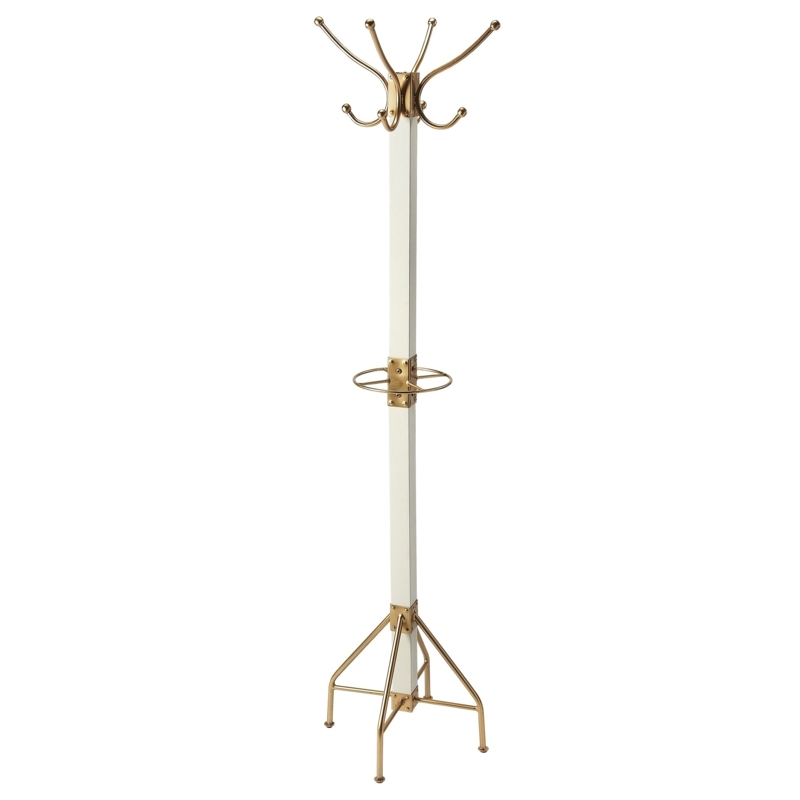 Modern Farmhouse Coat Rack: White Wood & Gold Brass Square Post