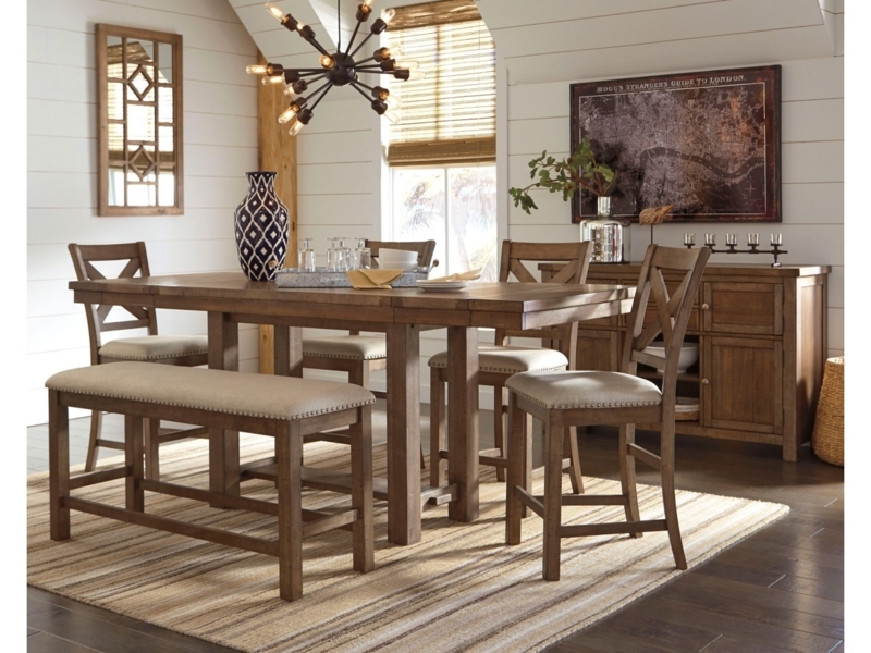 Modern Farmhouse Counter Height Set with Bench and X-Back Stools