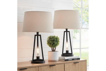 Modern Farmhouse Matte Black Pyramid Frame Lamp Set, Night Light