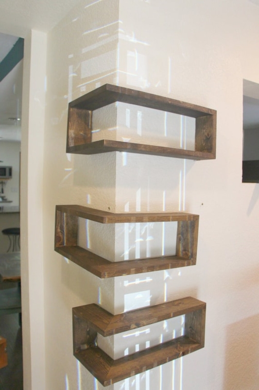 Modern Floating Wood Shelves: Dark Walnut Open Frame Wrap Around
