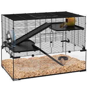 Modern Hamster Cage Deep Glass Basin Matte Black Wire
