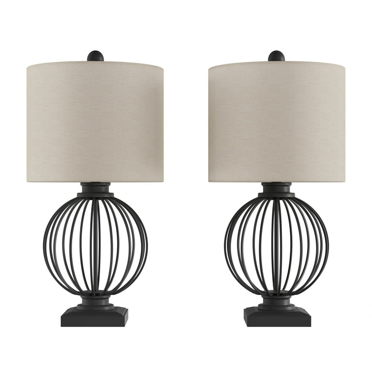 Modern Industrial Matte Black Wire Cage Table Lamp Set