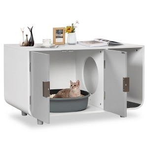 Modern Litter Box Enclosure, Round Side Entrance, White Cabinet