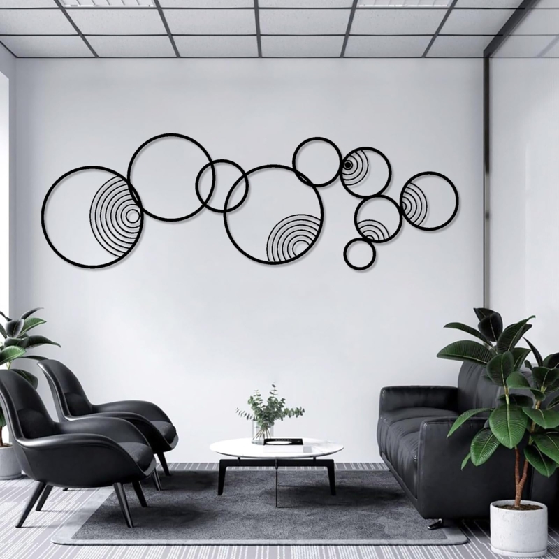Modern Metal Wall Art Matte Black Interlocking Circles Concentric Arcs