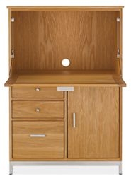 Modern Office Armoire featuring Mixed Hardware and Honey Oak Finish