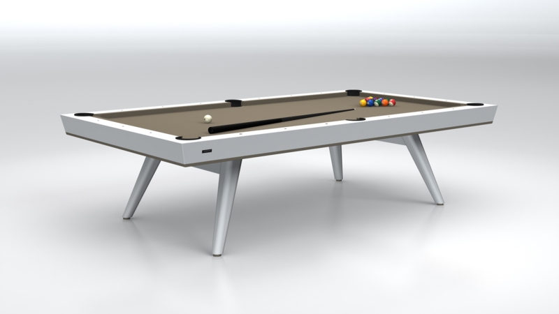 Modern Pool Table with Matte White Frame and Tan Felt Surface
