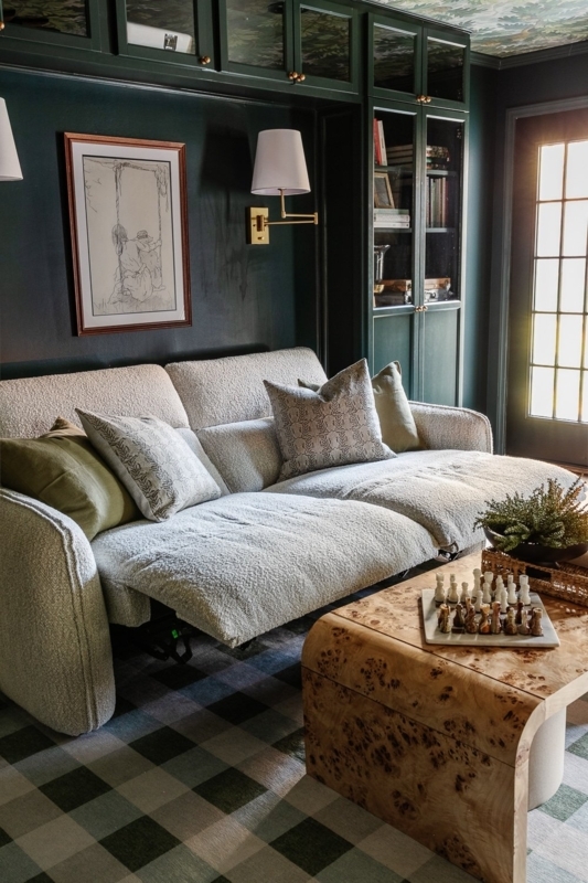 Modern Reclining Sofa in Cream Bouclé Texture