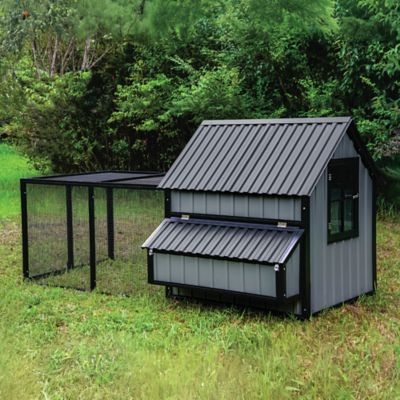 Modern Slate Gray Chicken Coop Black Trim Metal Roof