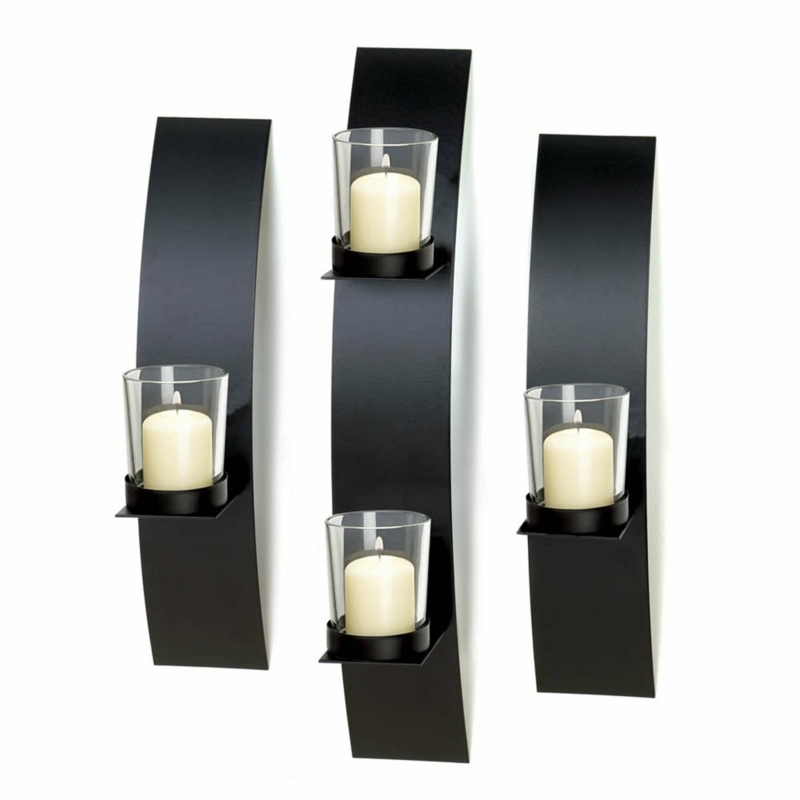 Modern Staggered Sconce Set Curved Matte Black Metal Trio