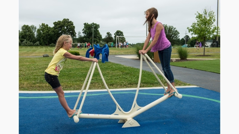 Modern Stand-Up Seesaw with Vertical Handrails and Triangular Frame