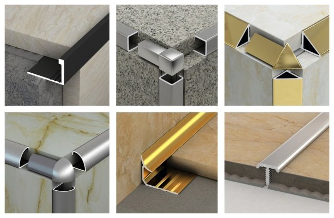 Modern Tile Trim Profiles with Matte Black, Gold, and Silver Finishes