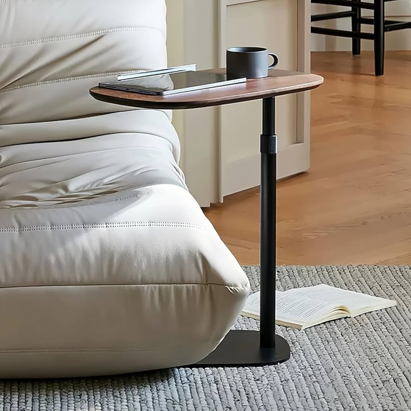 Modern Walnut C-Table with Swivel Kidney Shaped Top and Low Profile Base