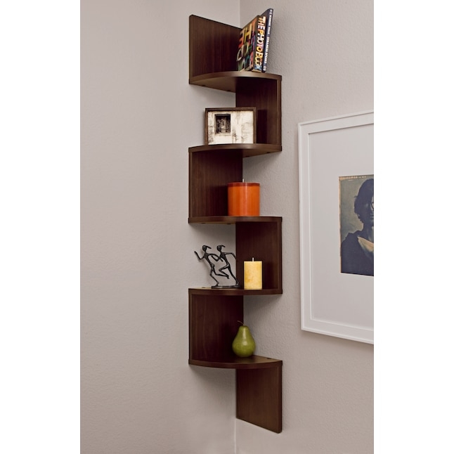 Modern Walnut Corner Shelf: Zig Zag Design with Curved Edges