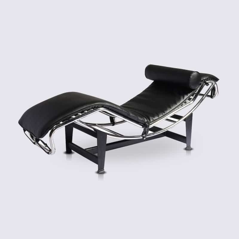 Modernist Architectural Chaise Lounge with H-Frame and Polished Chrome