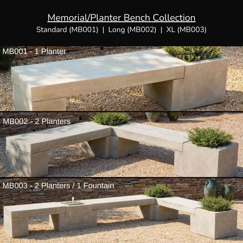 Modular Bench System with Integrated Planters and Built-In Fountain