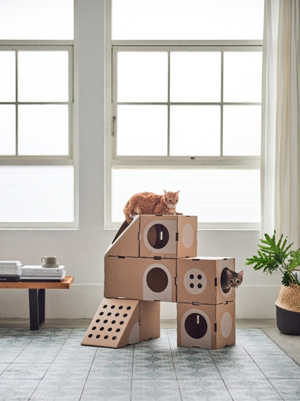 Modular Cat Furniture Playground with Geometric Silhouette and Cutouts