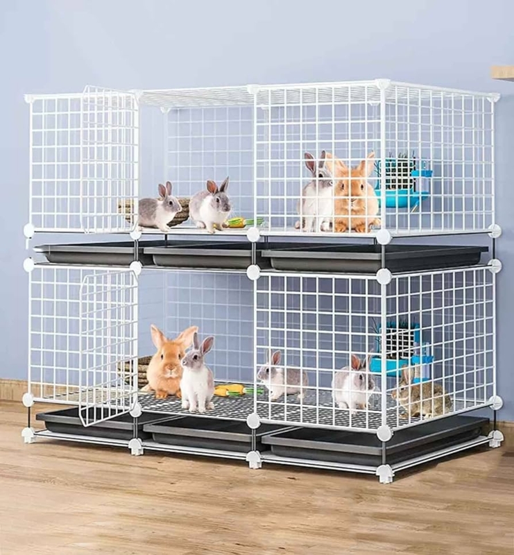 Modular Rabbit Hutch White Wire Mesh Pull Out Waste Trays