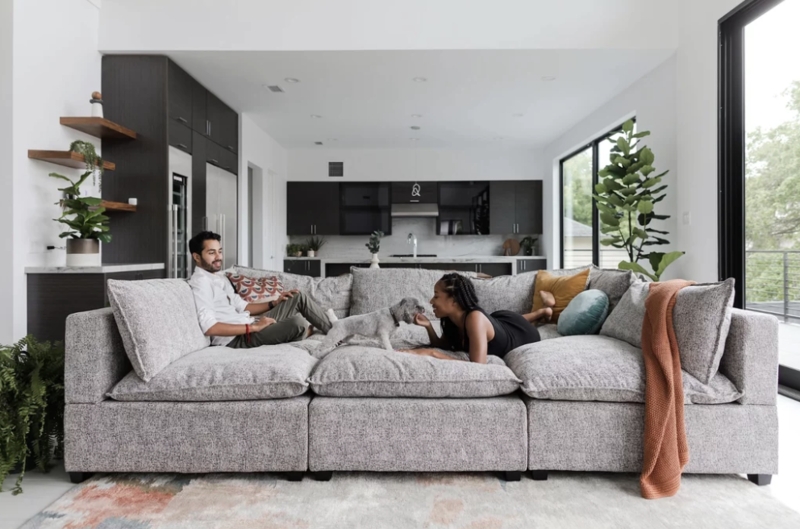 Modular Sectional: Deep Seat Pit-Style with Heather Grey Textured Fabric