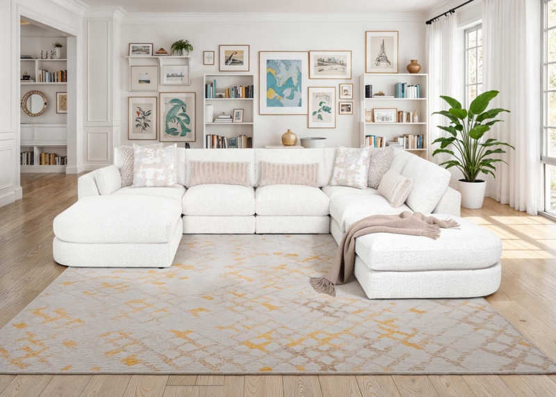 Modular Sectional with Double Chaise and Chunky Upholstery